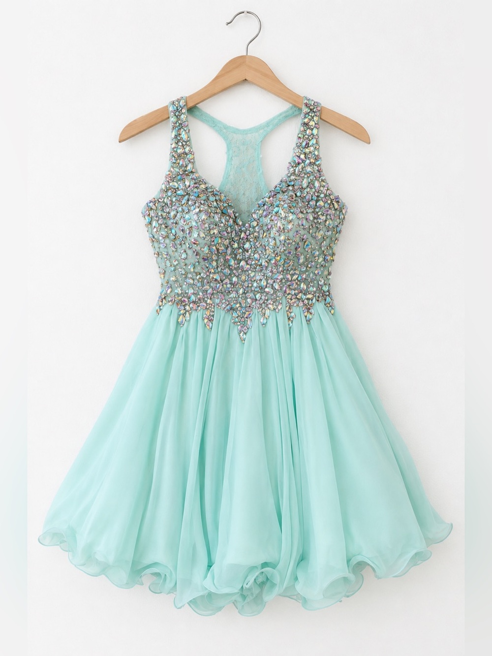 Dancing Queen Mint Crystal-Embellished Chiffon Dress